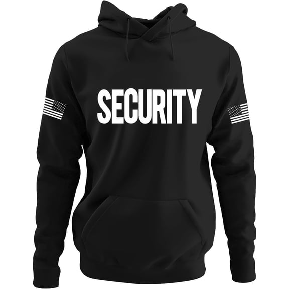 NYC FACTORY Security Hoodie with US Flag Sleeve Prints, Black US, Alpha, X-Large, Regular, Regular, Black