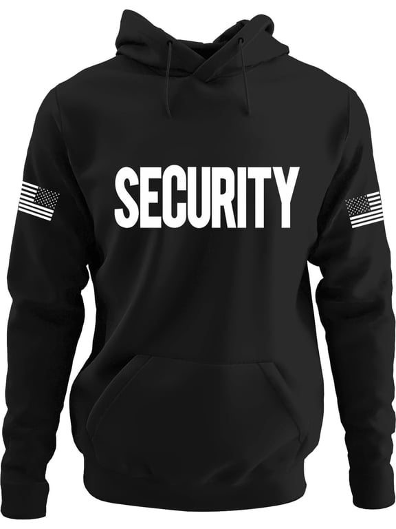 Security Hoodie with US Flag Sleeve Prints, Black US, Alpha, X-Large, Regular, Regular, Black
