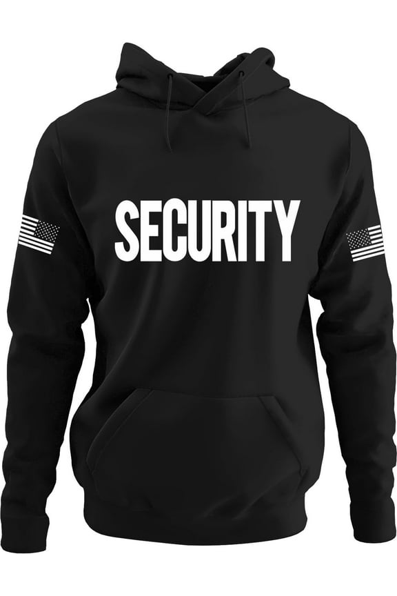 Security Hoodie with US Flag Sleeve Prints, Black US, Alpha, X-Large, Regular, Regular, Black
