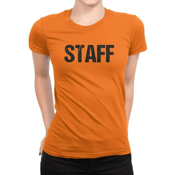 NYC FACTORY Staff Ladies Tee Distressed, Orange, Women's Large