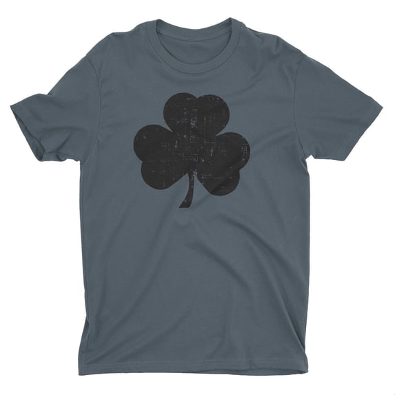 NYC FACTORY USA Screen Printed Charcoal Irish Distressed Shamrock T-Shirt St Patricks Day Mens Ireland Charcoal-Black, Large
