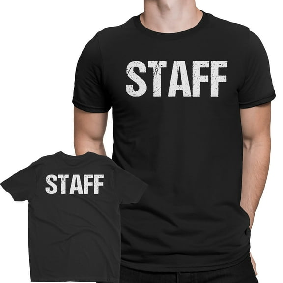 NYC Factory Black Staff T-Shirt Double Sided White Print Event Concert Party Festival Tee 6XL