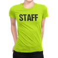 thumbnail image 1 of NYC Factory Ladies Neon Yellow Safety Green Staff T-Shirt Front & Back Print Event Shirt, 1 of 2