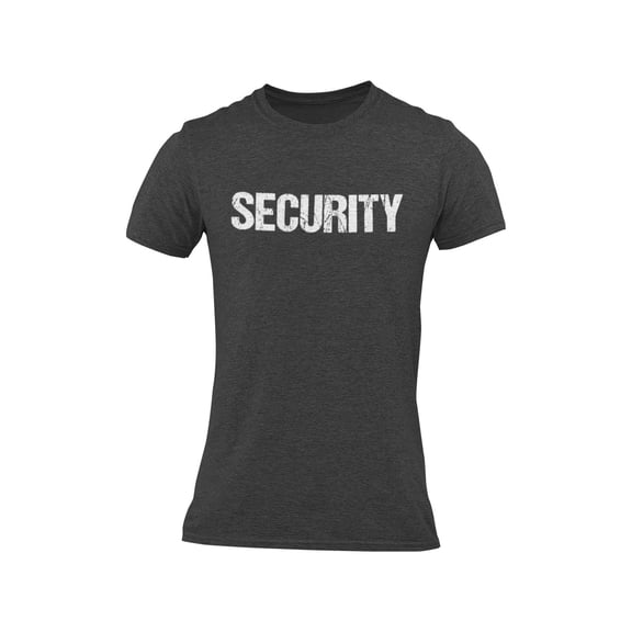 NYC Factory Men's Dark Heather Event Staff Tee Front & Back Distressed White Print Dark Heather - White, Large