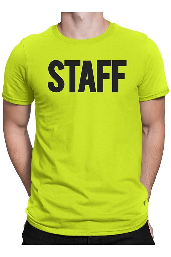 Men's Staff T-Shirt Front Back Print Tee Event Uniform Screen Printed Tshirt Neon, 2XL