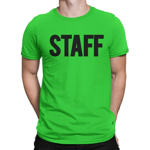NYC Factory Men's Staff T-Shirt Front Back Print Tee Event Uniform Screen Printed Tshirt Neon Green, Medium