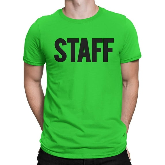 NYC Factory Men's Staff T-Shirt Front Back Print Tee Event Uniform Screen Printed Tshirt Neon Green, Medium