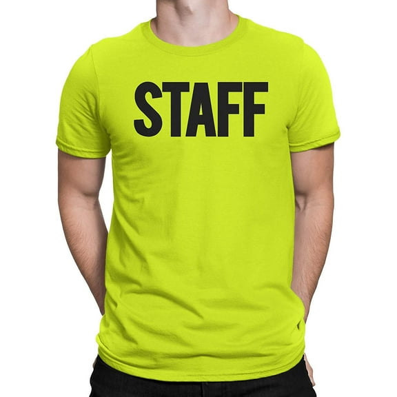 NYC Factory Men's Staff T-Shirt Front Back Print Tee Event Uniform Screen Printed Tshirt Neon, Medium
