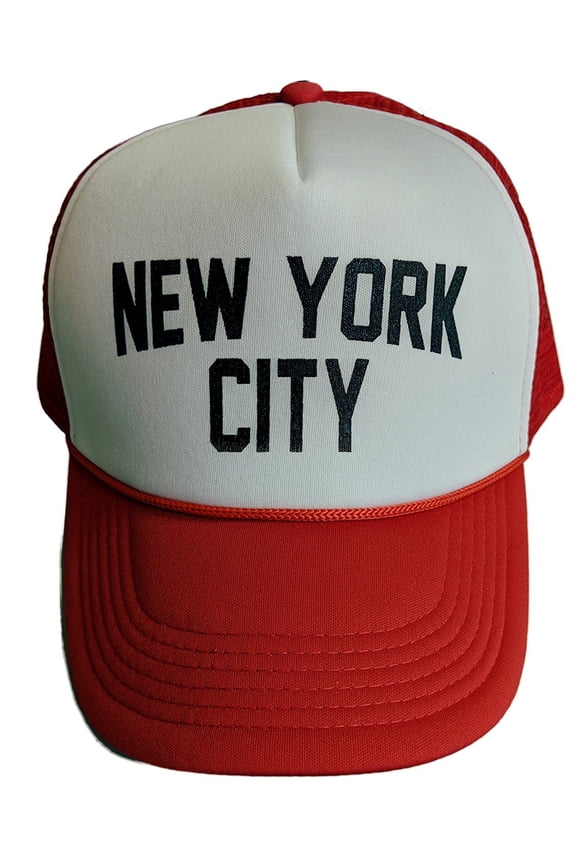 New York City Baseball Hat Screen-Printed Mesh Trucker Cap Red