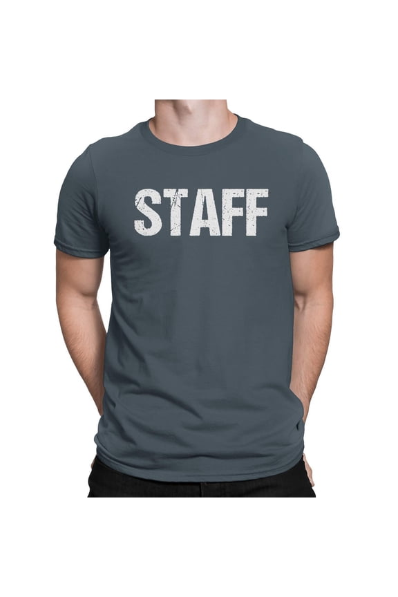 Staff T-Shirt Charcoal Mens Tee Staff Event Shirt Front & Back Screen Printed Large