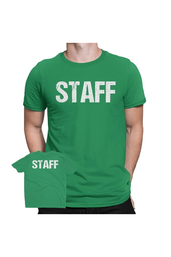 Staff T-Shirt Irish Green Mens Tee Event Shirt Front & Back Screen Printed Medium