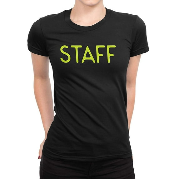 NYC Factory Staff T-Shirt Ladies Screen Printed Tee Front & Back Design Event Shirt Black-Neon, XL