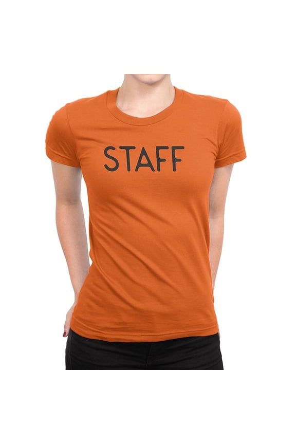 Staff T-Shirt Ladies Screen Printed Tee Printed Front & Back Staff Event Shirt Orange, Medium