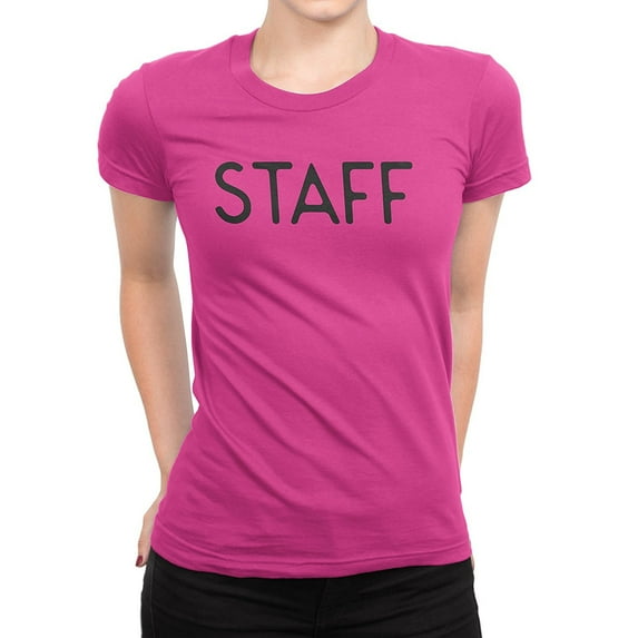 NYC Factory Staff T-Shirt Ladies Screen Printed Tee Printed Front & Back Staff Event Shirt Pink, Small