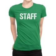 NYC Factory Staff Tee Ladies Irish Green T-Shirt Front & Back Print Event Womens Shirt Large