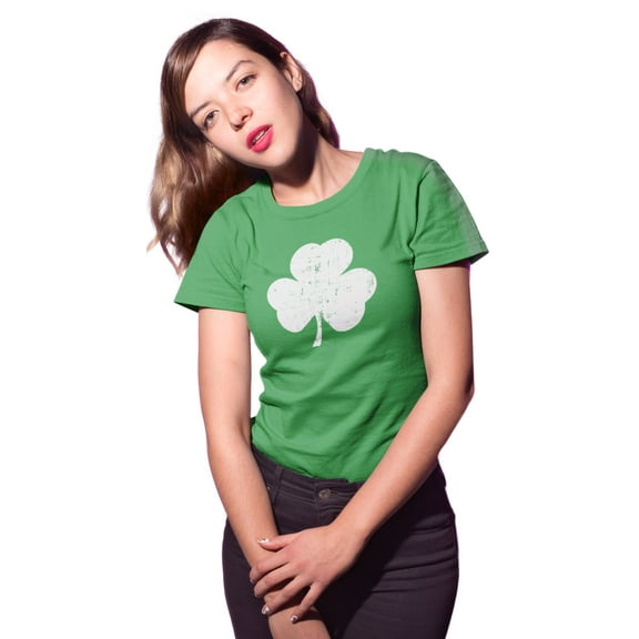 NYC FACTORY USA Screen Printed Ladies Shamrock Tee St Patrick's Day Womens Irish T-Shirt Irish-Distressed-Big, XL