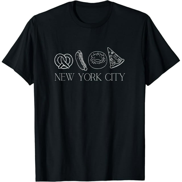 NYC Foods Pretzels, Hot Dogs, Pizza Thin Font New York T-Shirt ...