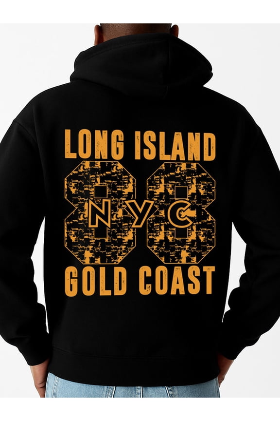 NYC Gold Coast hoodies & sweatshirt for men regular fit black Comfy Loose Drawstring Trendy Hooded Pullover hoodies for autumn and winter Clothing aesthetic Original Unisex hoodie