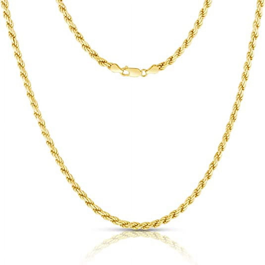 NYC Gold Plated Sterling Silver Rope Diamond-Cut Necklace Chains 1mm-5mm and 16 Inch to 24 Inch, Best Unisex Gift for Men & Women