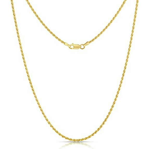 NYC Gold Plated Sterling Silver Rope Diamond-Cut Necklace Chains 1mm-5mm and 16 Inch to 24 Inch, Best Unisex Gift for Men & Women