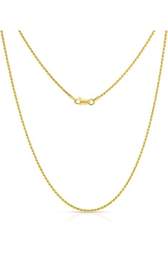 NYC Gold Plated Sterling Silver Rope Diamond-Cut Necklace Chains 1mm-5mm and 16 Inch to 24 Inch, Best Unisex Gift for Men & Women