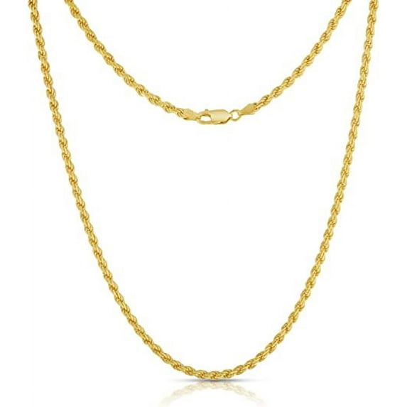 NYC Gold Plated Sterling Silver Rope Diamond-Cut Necklace Chains 1mm-5mm and 16 Inch to 24 Inch, Best Unisex Gift for Men & Women