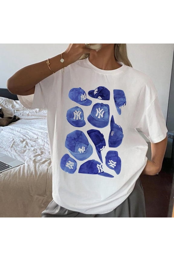 NYC Graphic Tee: Yankees Hats, New York City Shirt - Loose Fit