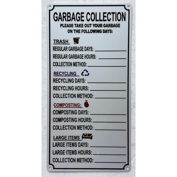 NYC HPD LANDLOARD GARBAGE COLLECTION SIGN (WHITE,REFLECTIVE, ALUMINIUM, SIZE 6X12 INCH, RUST FREE)