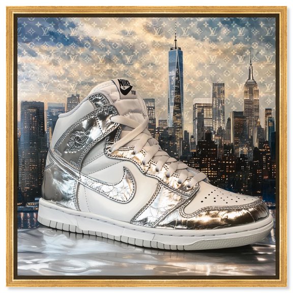 NYC Metallic Sneaker Canvas Sneaker Wall Art by Art Remedy, Gold Frame, 16 x 16