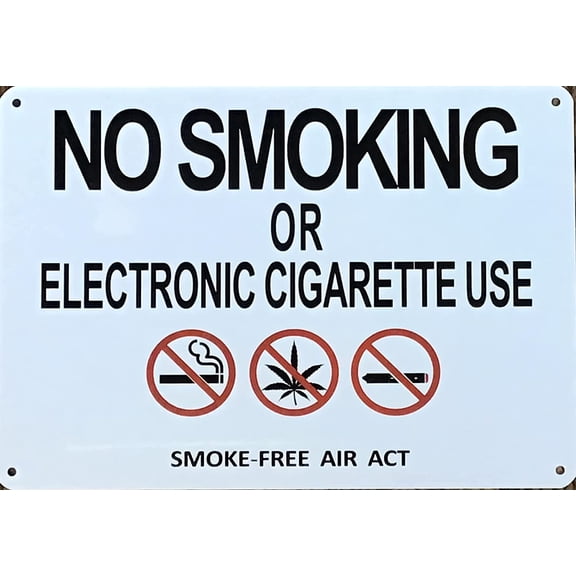 NYC NO SMOKING OR ELECTRONIC CIGARETES - SMOKE FREE AIR ACT SIGN (White, aluminum, RUST FREE, size 7x10) (ref-2201)