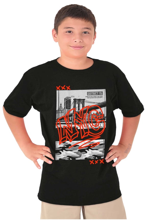 NYC New York City Camouflage Graffiti Crewneck T Shirts Boy Girl Teen Brisco Brands X