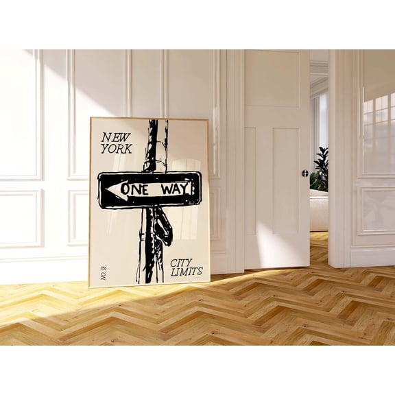 NYC One Way Sign Poster Black and White New York City Street Wall Decoration Unframed Paper Print