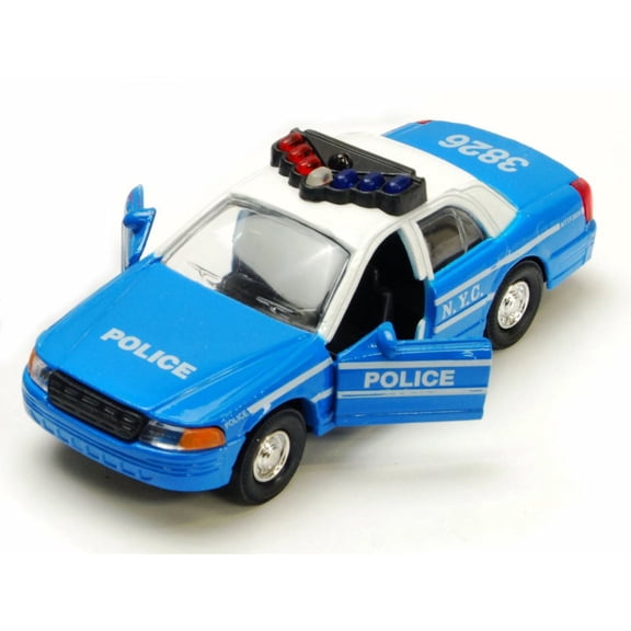 NYC Police Car Series, Blue & White - Showcasts 9985/2D - 5 Inch Scale Diecast Model Replica (Brand New, but NOT IN BOX)