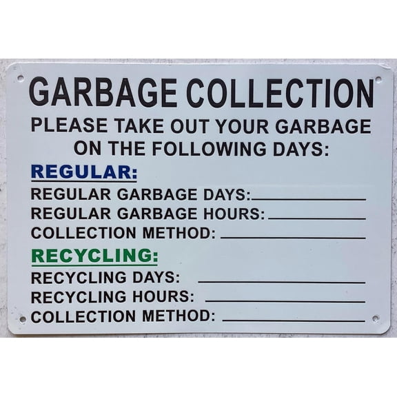 NYC RECYCLING SIGN (REFLECTIVE, ALUMINIUM-RUST FREE) (GARBAGE COLLECTION 8.5X1 INCH)