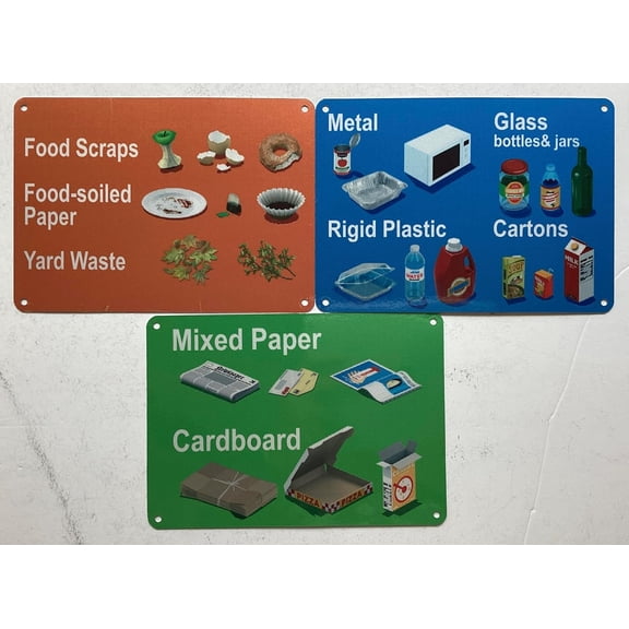 NYC RECYCLING SIGN (REFLECTIVE, ALUMINIUM-RUST FREE, SIZE 5X7 INCH) (3 SET-PAPER/SCRAP/METAL)