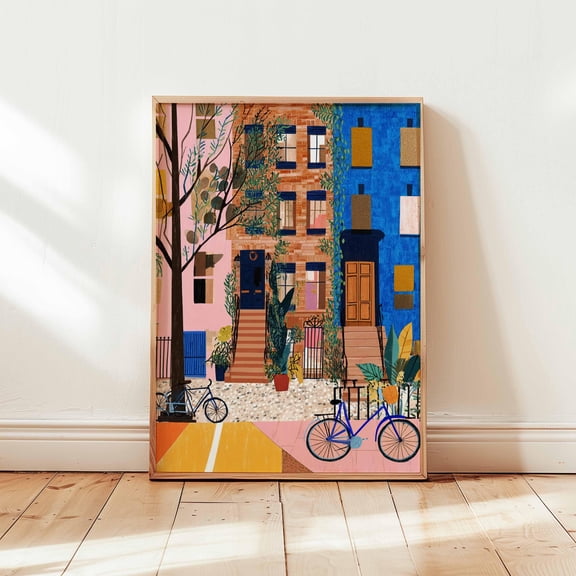 NYC Row House Art Print, Urban Cityscape Wall Decor, Poster Only