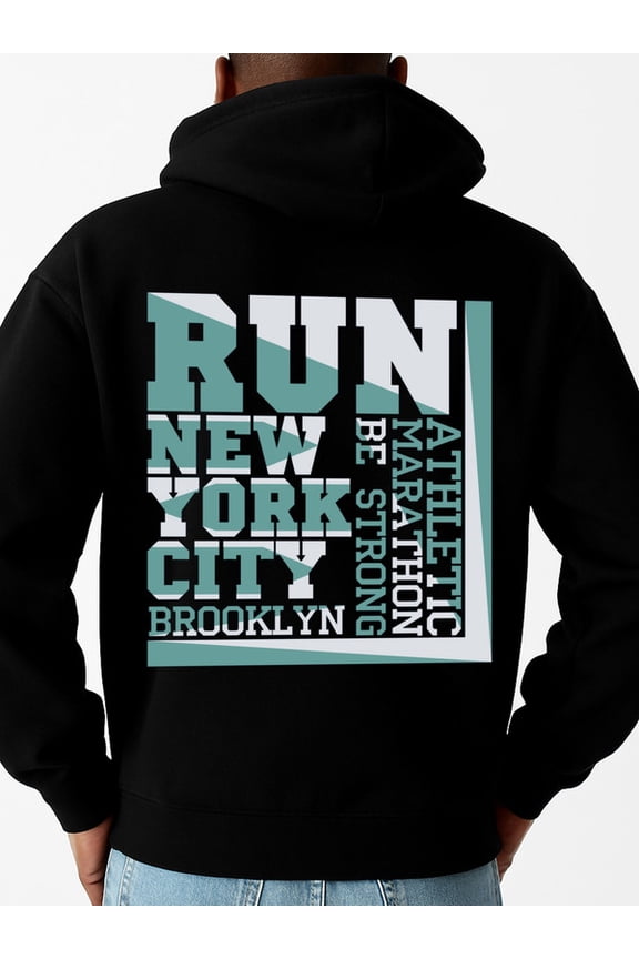 NYC Run Strong sweatshirt for men polyester black Casual Sporty Style Hooded Design, Comfortable Pullover Daily and Weekend Wear Hip-Hop Streetwear funny Vintage Unisex hoodie