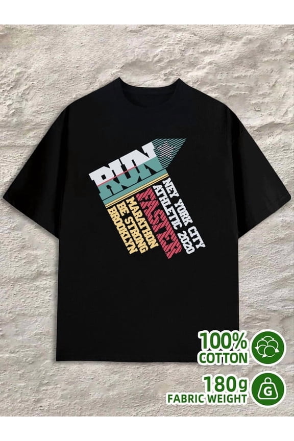NYC Run Tee men's 180G 100% Cotton black Fashion Unisex Shirt Crewneck tshirts Trendy Unisex Shirt Cotton tshirts Retro Unisex Shirt Crewneck tshirts