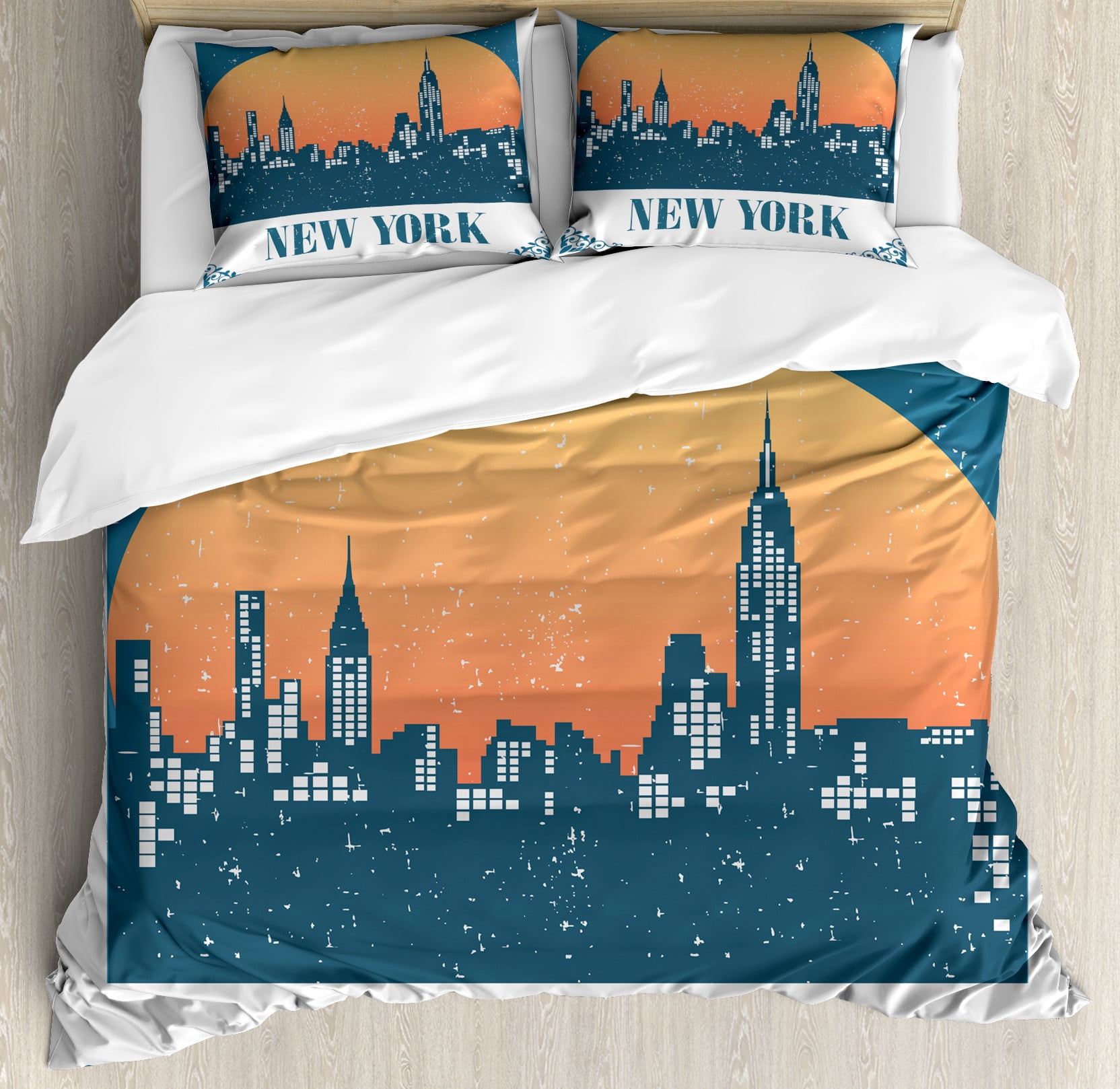 NYC Scene Duvet Cover Set, Grunge Composition of Wording and City at ...