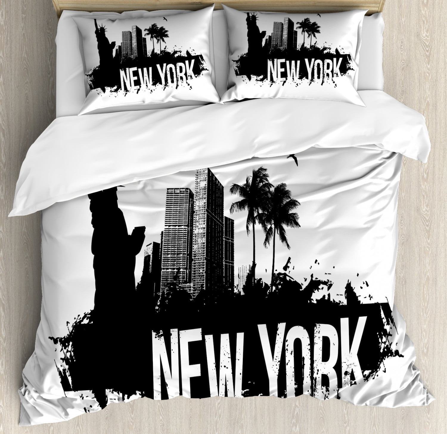 NYC Scene Duvet Cover Set Queen Size, Cool New York Calligraphy with ...