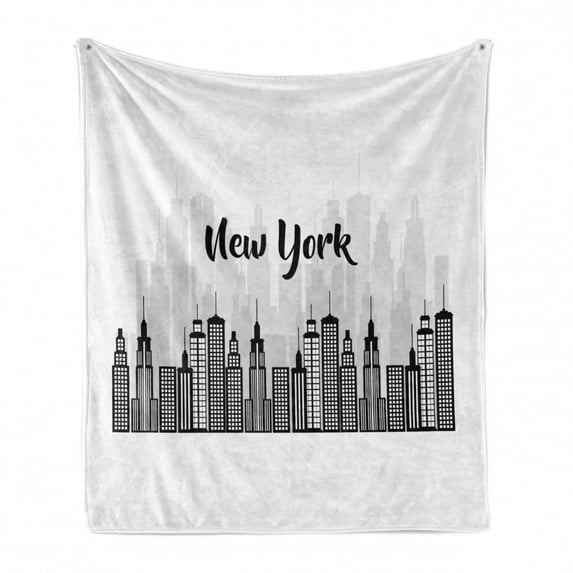 NYC Scene Soft Flannel Fleece Throw Blanket, Modern Design of New York Calligraphy with City Skyscrapers, Cozy Plush for Indoor and Outdoor Use, 50" x 70", Charcoal Grey White, by Ambesonne