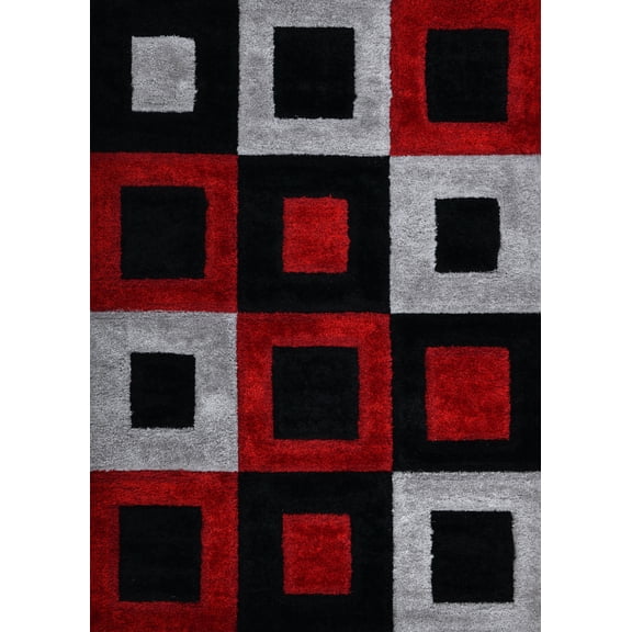 Plume Shag Performance Red & Grey Area Rug