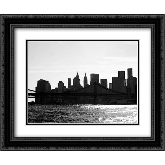 NYC Silhoutte 2x Matted 24x20 Black Ornate Framed Art Print by Pica, Jeff