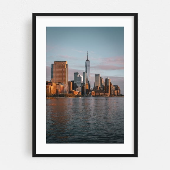 NYC Skyline from Pier 34 01 - Manhattan New York Photography City Skyline Architecture Sunset Travel Poster Modern Art Black Framed Wall Art Print 5 x 7 inches