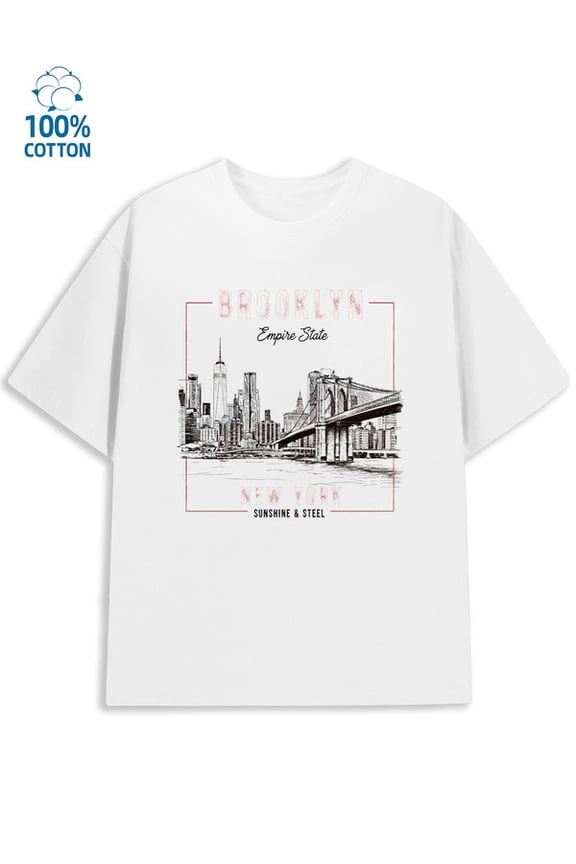 NYC Skyline Tee men's new york 180G 100% Cotton white color funny Unique Design Unisex Shirt Short Sleeve tshirts Original Unisex Shirt Cotton tshirts