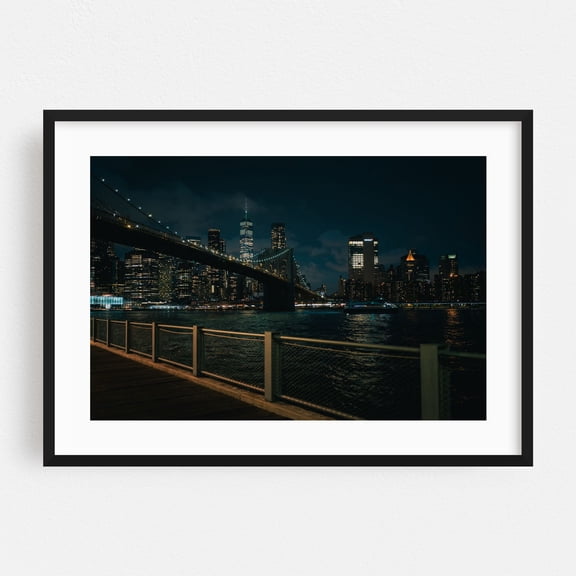 NYC Skyline from Dumbo 02 - Brooklyn New York Photography Black Framed Wall Art Print 12 x 18 inches