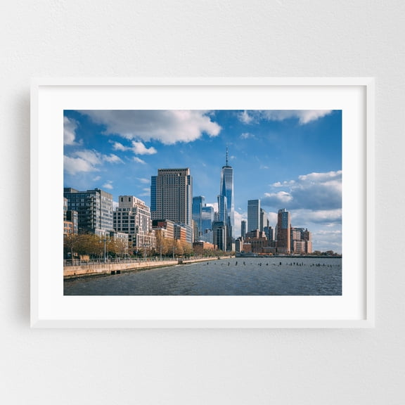 NYC Skyline from Pier 34 03 - Manhattan New York Photography White Framed Wall Art Print 24 x 36 inches