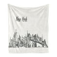thumbnail image 1 of NYC Soft Flannel Fleece Blanket, Simplistic Sketch of New York City Skyline Manhattan Bridge Lady Liberty, Cozy Plush for Indoor and Outdoor Use, 60" x 80", Off White Charcoal Grey, by Ambesonne, 1 of 5