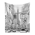 thumbnail image 1 of NYC Soft Flannel Fleece Blanket, Street of New York Urban Scenery Monochrome Sketch Cars People Buildings, Cozy Plush for Indoor and Outdoor Use, 50" x 60", Charcoal Grey and White, by Ambesonne, 1 of 5