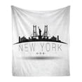 thumbnail image 1 of NYC Soft Flannel Fleece Throw Blanket, New York USA Calligraphy with Brooklyn Bridge Liberty Silhouettes, Cozy Plush for Indoor and Outdoor Use, 50" x 60", Pale Grey Charcoal Grey, by Ambesonne, 1 of 5